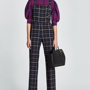ZARA NWOT PLAID OVERALLS